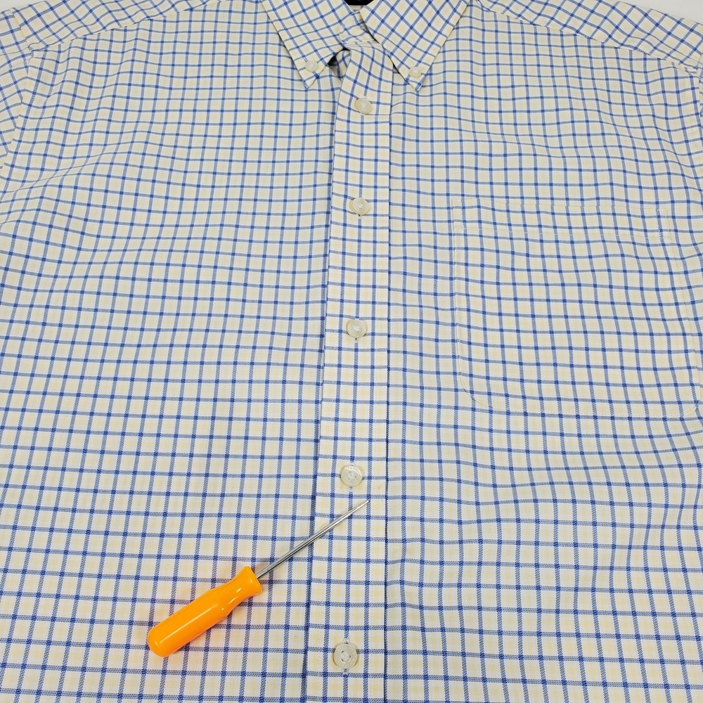 HATHAWAY Men's Size Large Non-Iron Yellow Blue Check Button Down *Read* - Picture 10 of 12